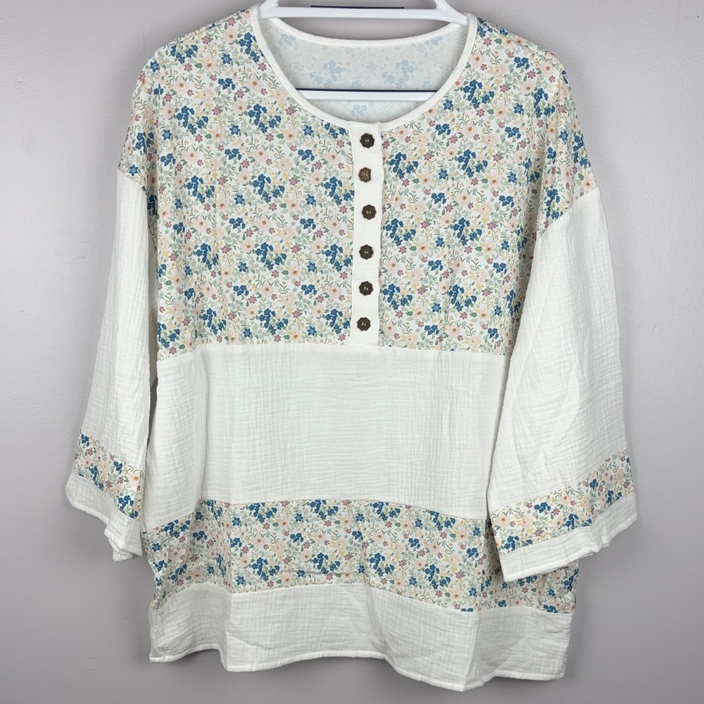 Women's White Floral Button-Front Tunic Top XL NWOT